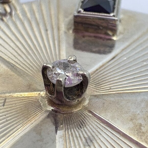 VTG Sterling Silver 925 Black & White CZ Octagonal Ridged Pendant Charm 1.25" - Picture 11 of 15